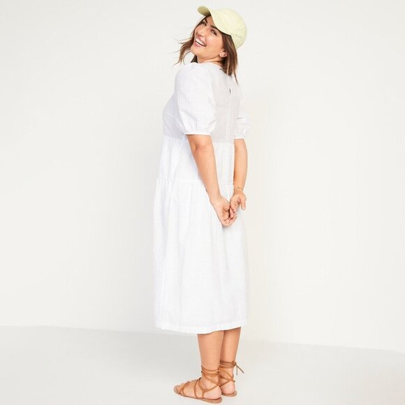 NWT - Tall Old Navy Tiered Puff-Sleeve All-Day Midi Swing Dress - Picture 3 of 11